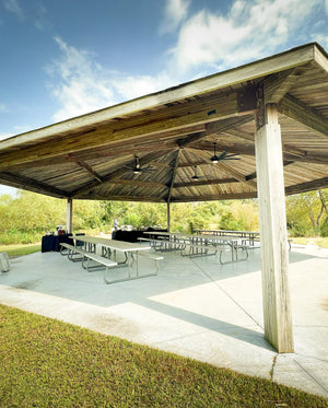 An image of a pavilion in Charleston SC at Charleston Tea Garden, a wedding venue and event space.