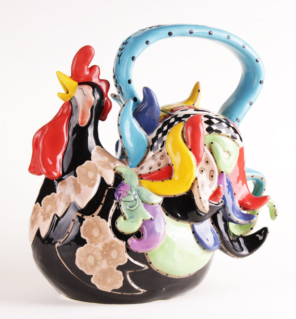 Funky Black Rooster Teapot