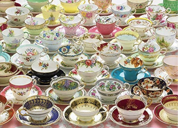 A colorful assortment of vintage and classic teacups and saucers with intricate floral and decorative patterns, perfect for tea lovers and collectors.